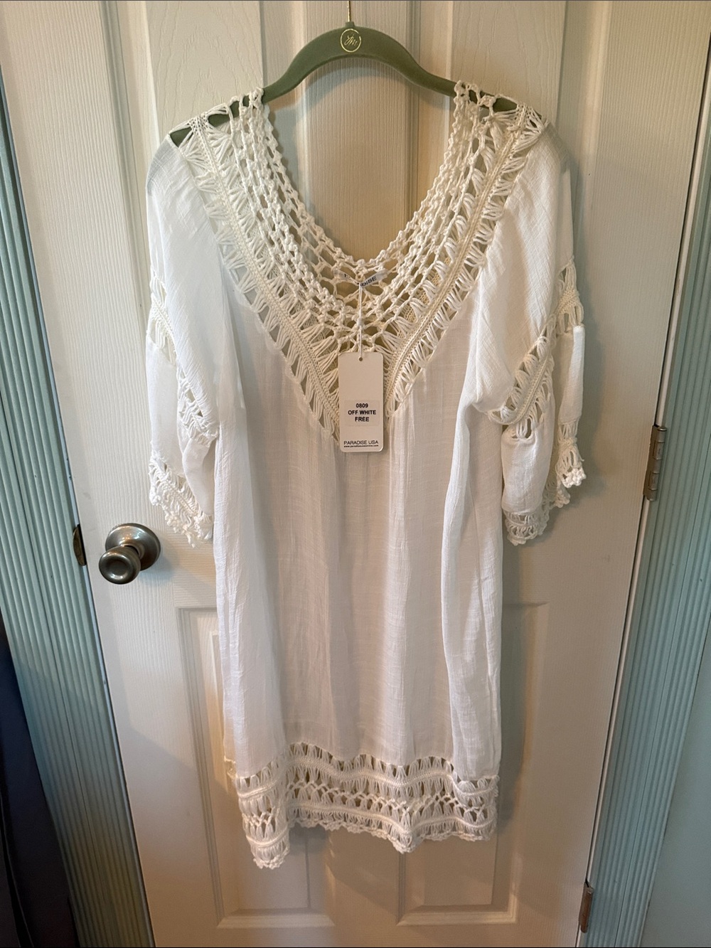 Boho Crochet V-Neck White Tunic cover up